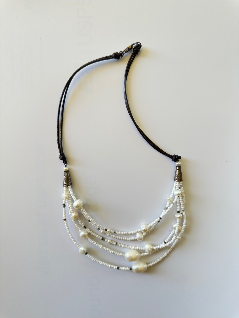 Multi-Strand White Beaded Necklace with Pearl Accents